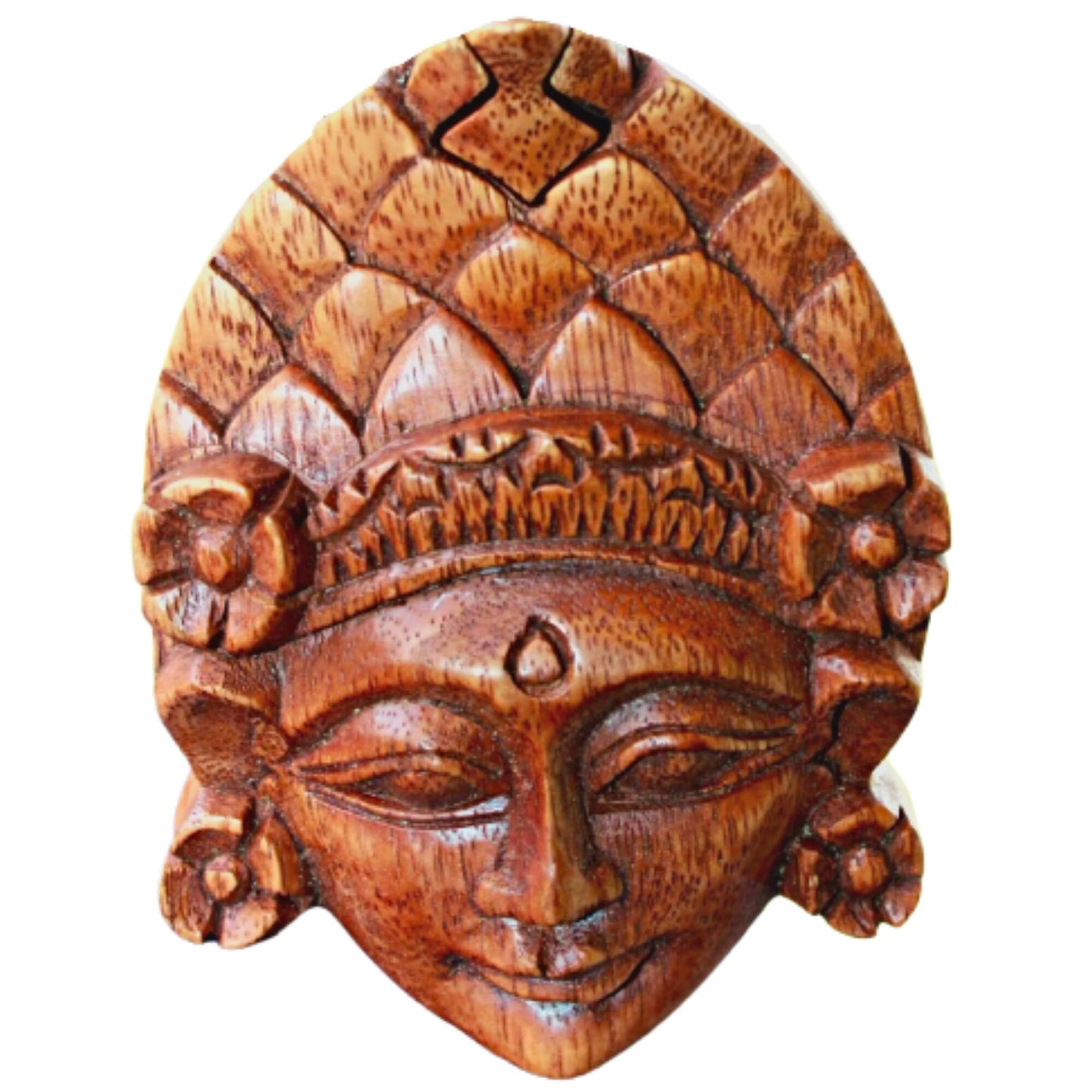 Balinese Dewi Sri Goddess Puzzle Box: Hand Carved Wood Stash Box