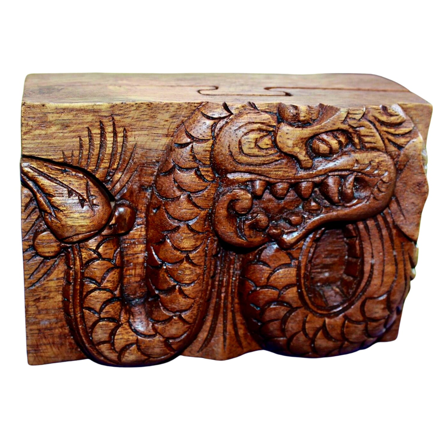 Carved Wood Dragon Secret Box: Balinese Stash Trinket Box