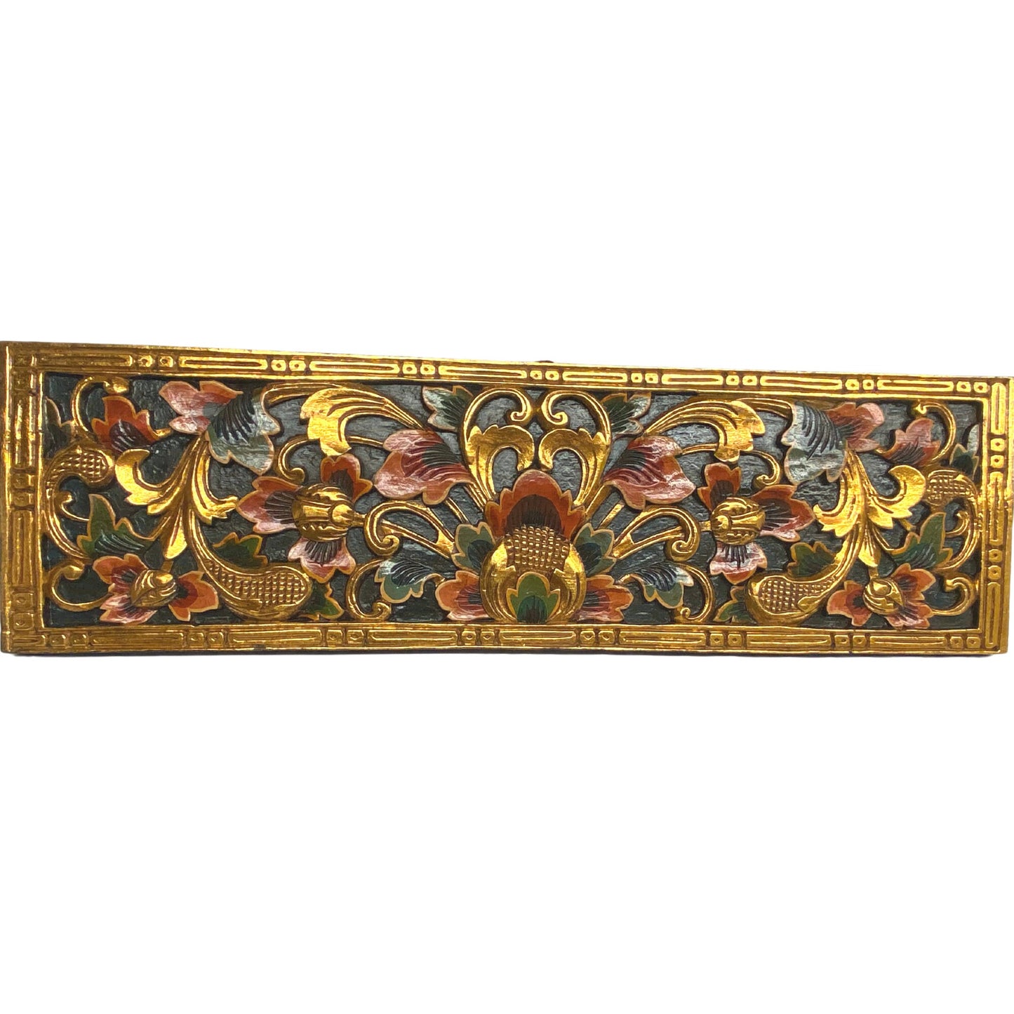 Balinese Lotus Bud Panel architectural Relief Wood Carving Bali wall Art teal 39&quot;