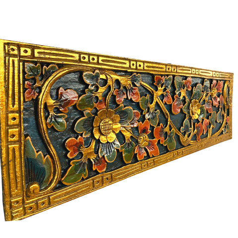 Balinese Lotus Panel architectural Relief Wood Carving Bali wall Art 39&quot;