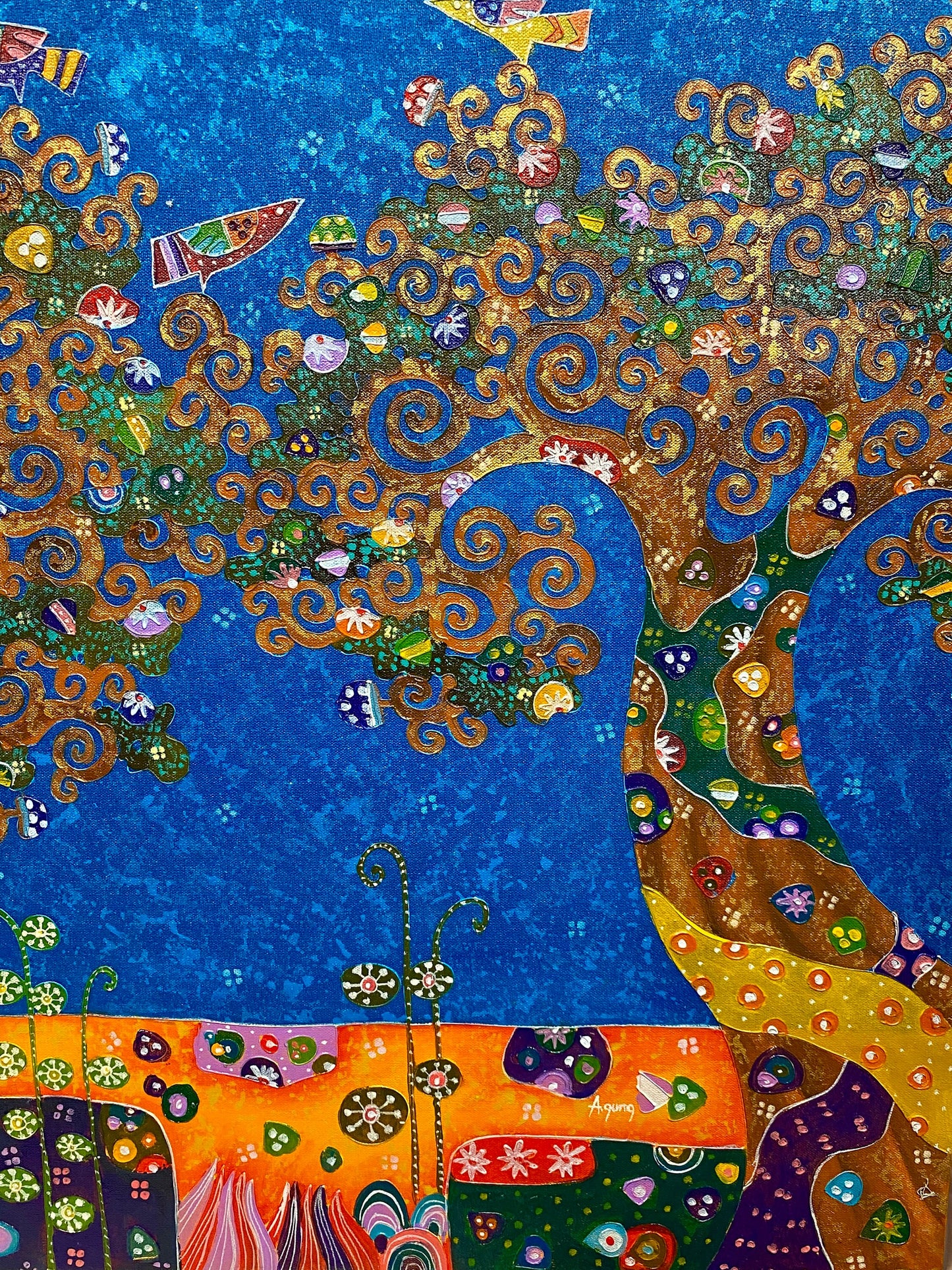 Tree of Life Painting: Klimt-Inspired, Original Balinese Artwork,  Acrylic Canvas, Wall Art OOAK