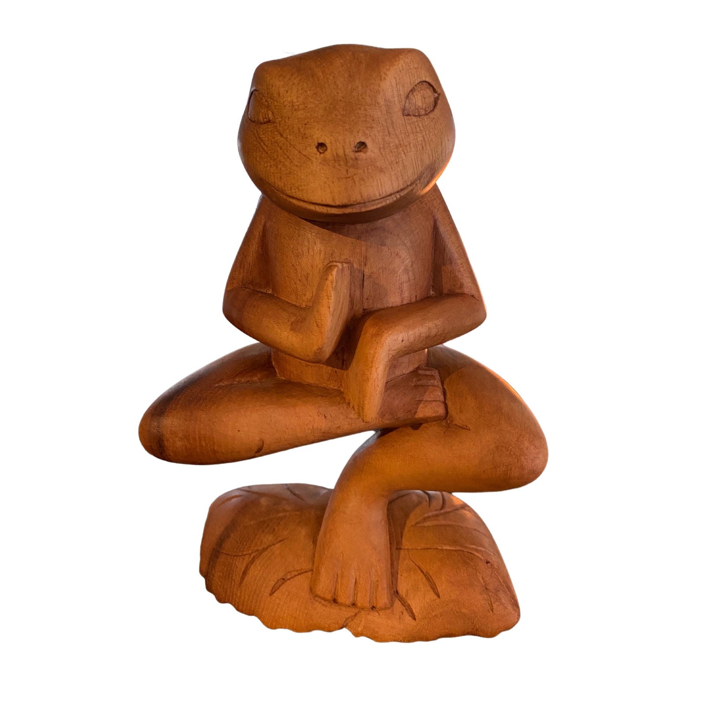 Buddha Frog Statue Yoga Sculpture Vrksansana Tree Pose Wood Carving Balinese Art - Acadia World Traders