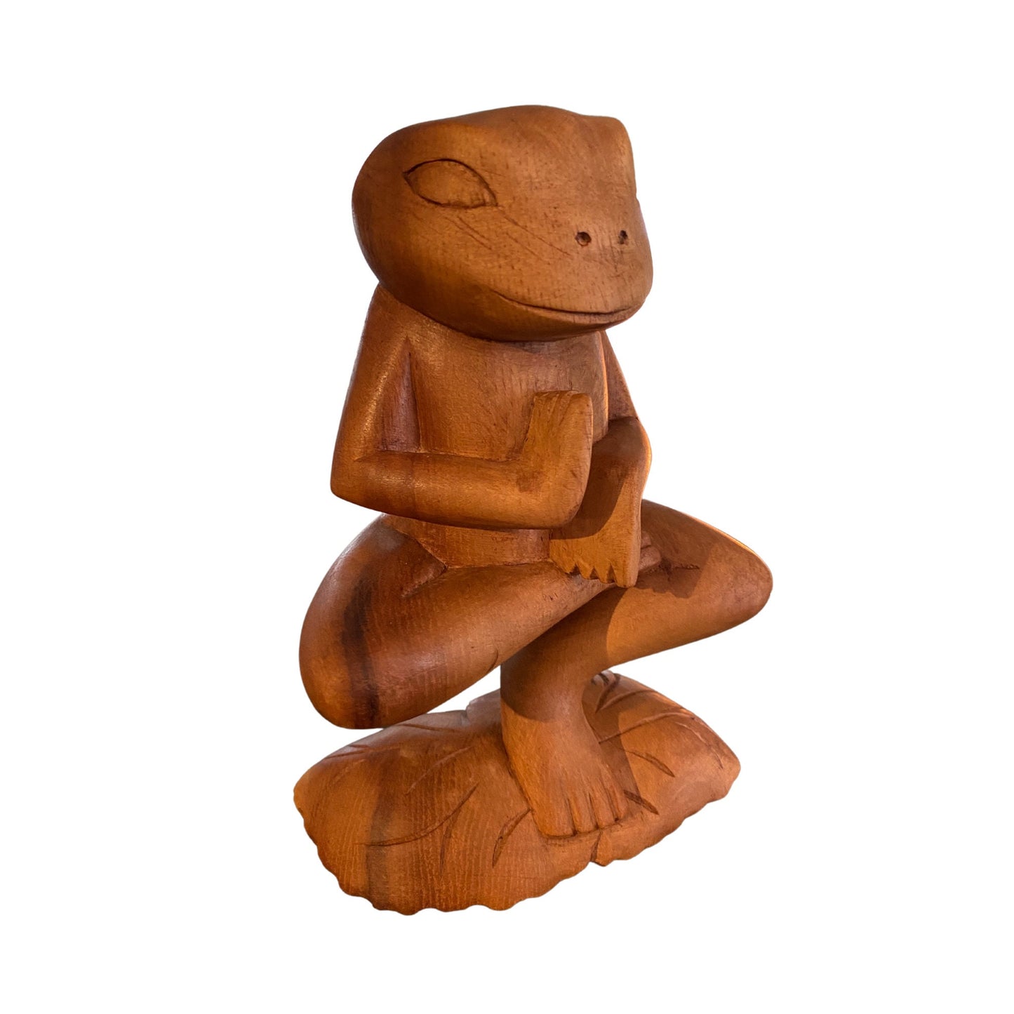 Buddha Frog Statue Yoga Sculpture Vrksansana Tree Pose Wood Carving Balinese Art - Acadia World Traders