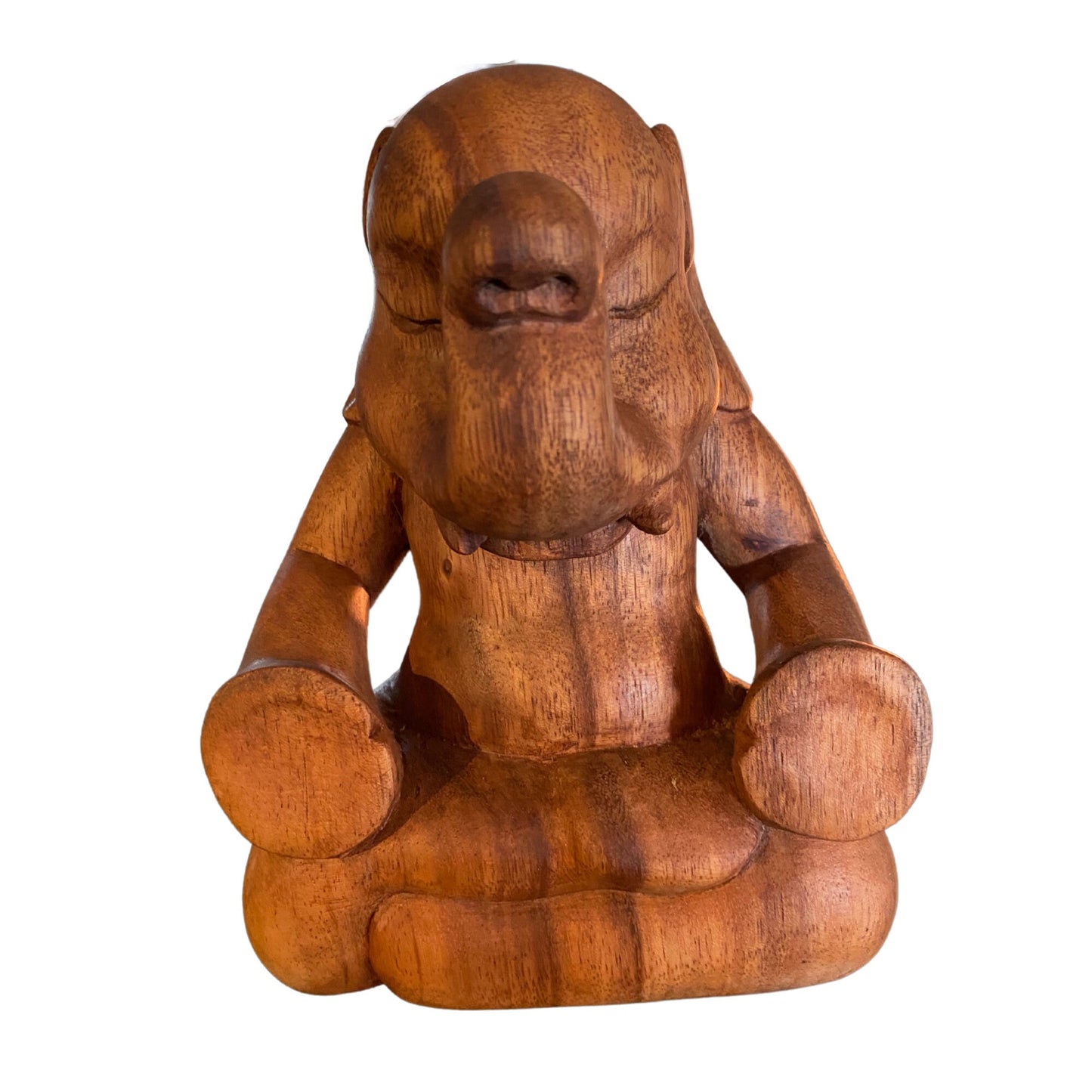 Meditating Elephant Wood Carving Sculpture: Hand Carved Balinese Yoga Statue