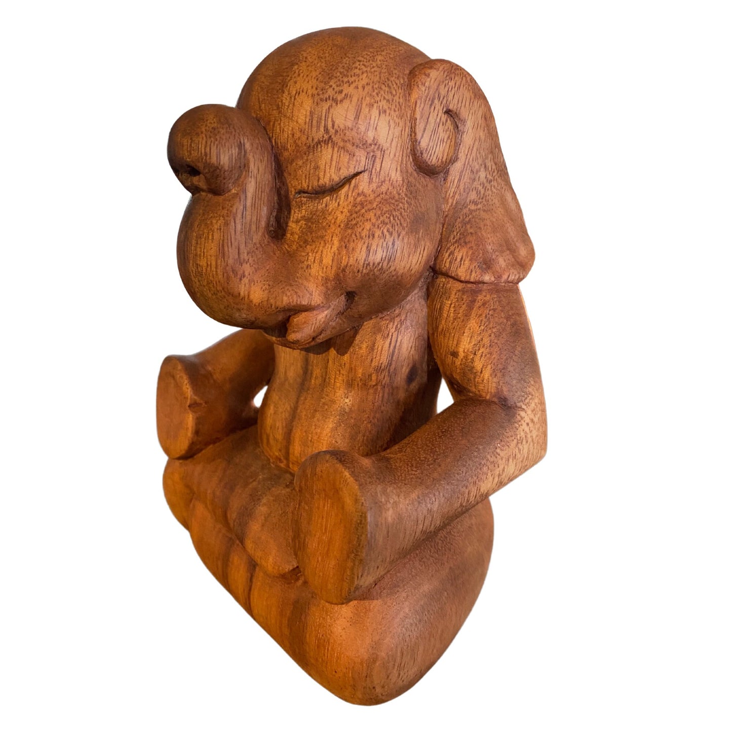 Meditating Elephant Wood Carving Sculpture: Hand Carved Balinese Yoga Statue