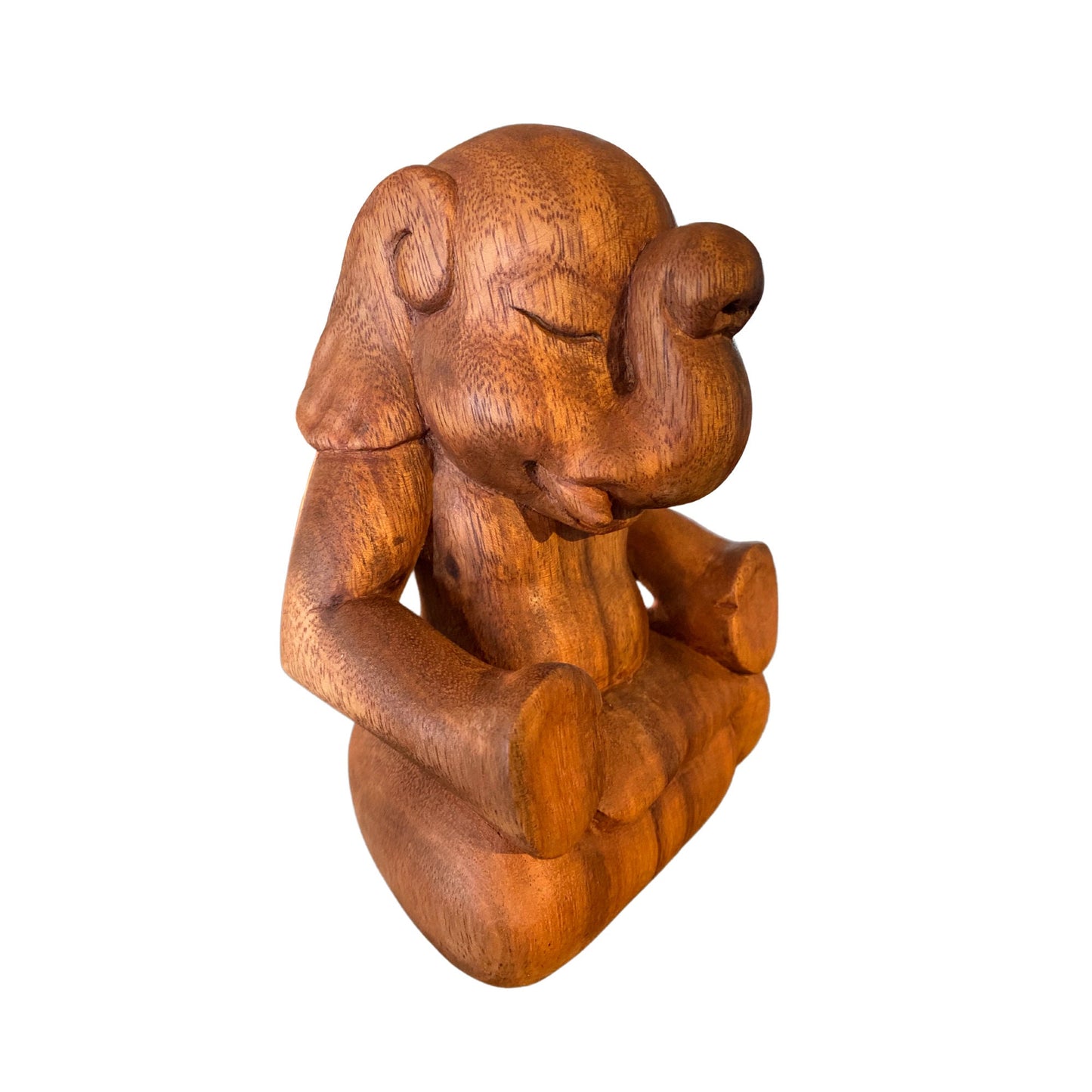 Meditating Elephant Wood Carving Sculpture: Hand Carved Balinese Yoga Statue