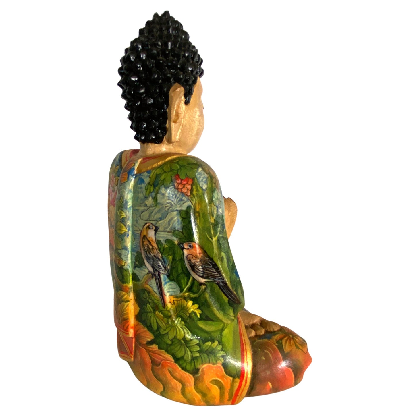 Hand Carved Buddha Statue: Balinese Jungle Landscape, Manidhari Mudra