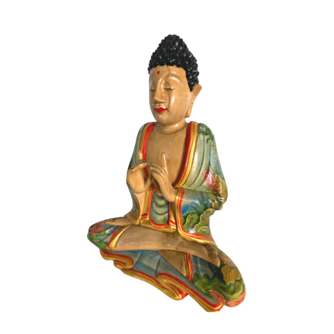 Wishing Jewel Buddha Manidhari Mudra Statue Hand Painted Wood Carving Sculpture Balinese Art