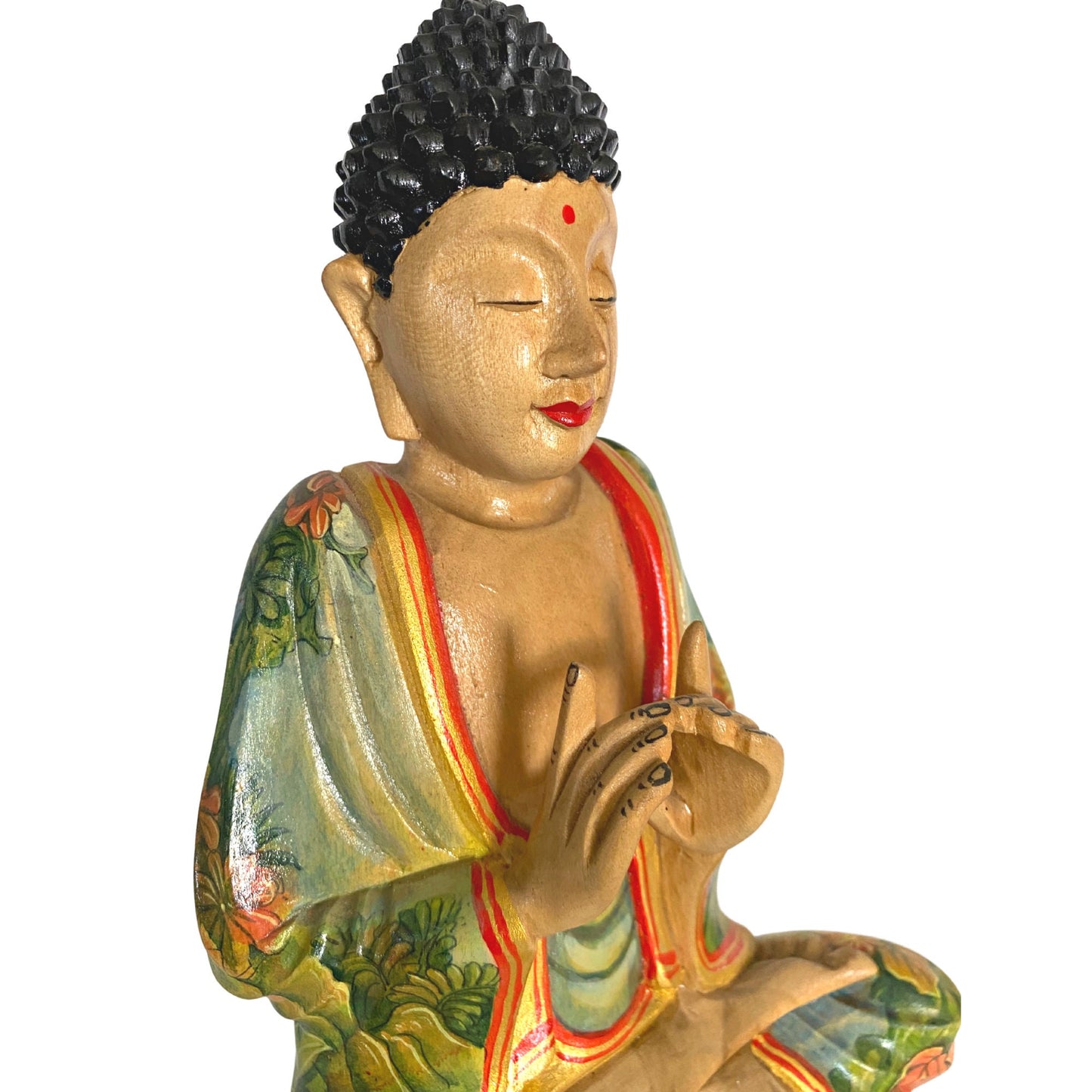 Wishing Jewel Buddha Manidhari Mudra Statue Hand Painted Wood Carving Sculpture Balinese Art