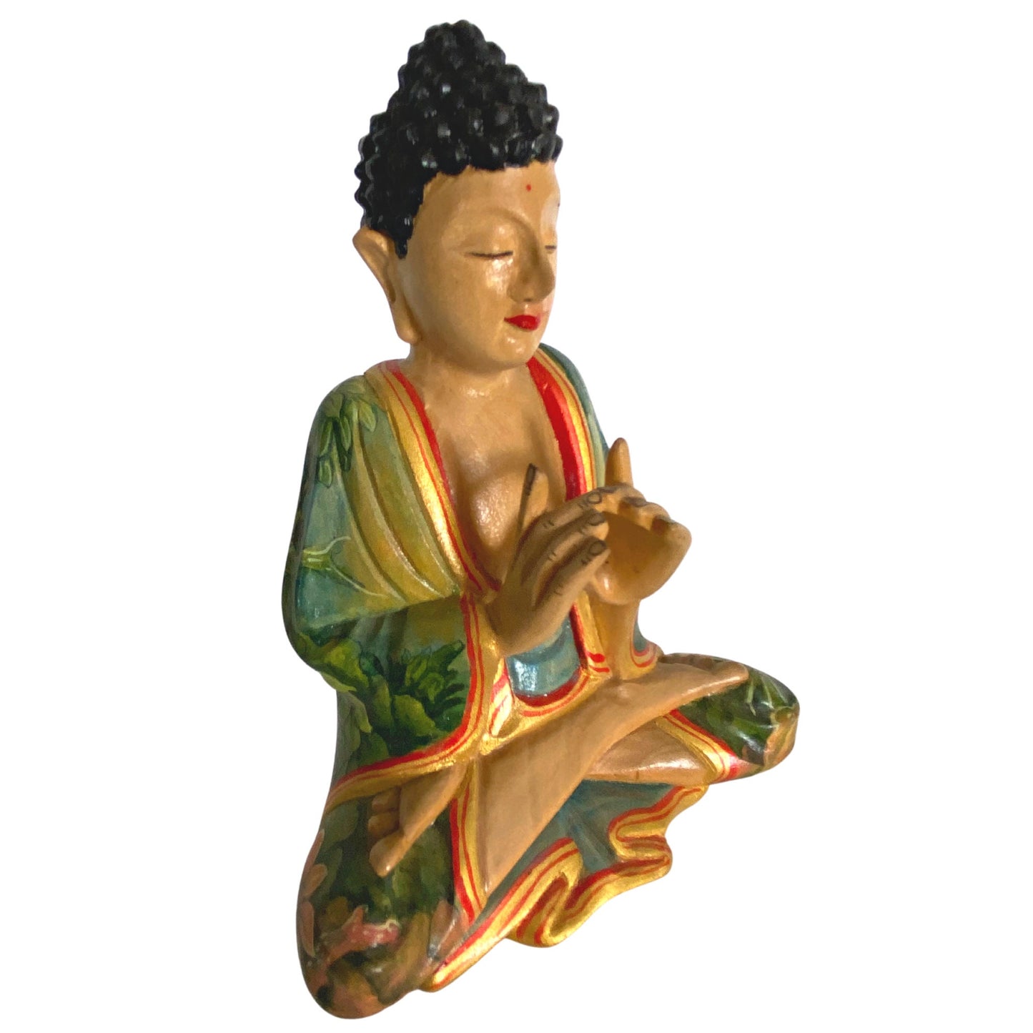 Meditating Buddha Manidhari Mudra Statue Hand Painted Wood Carving Sculpture Balinese Art