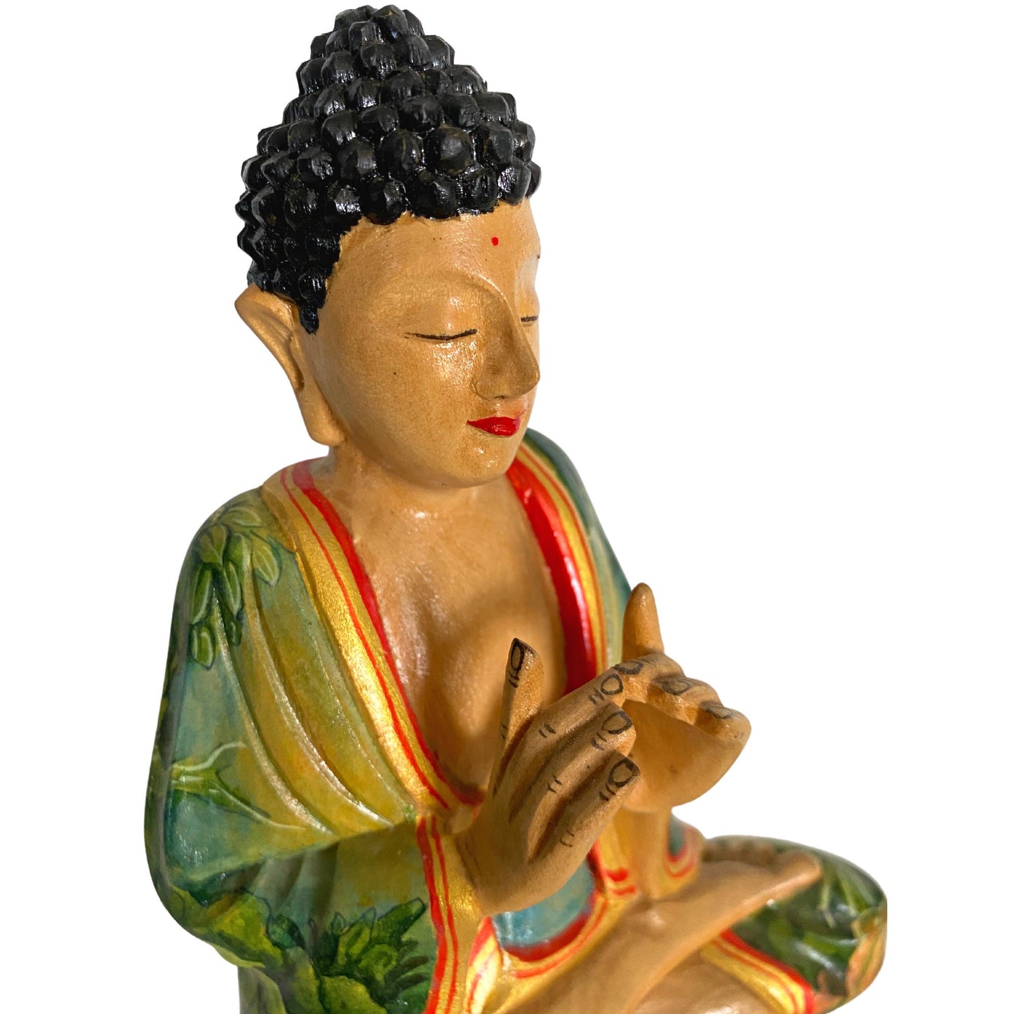 Meditating Buddha Manidhari Mudra Statue Hand Painted Wood Carving Sculpture Balinese Art