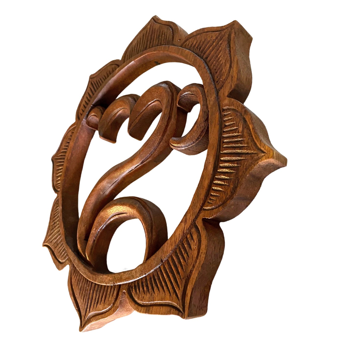 Sacred Om omkara Padma ॐ Panel Wall Decor sculpture Hand Carved wood Balinese Art - Acadia World Traders