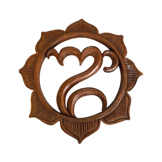 Sacred Om omkara Padma ॐ Panel Wall Decor sculpture Hand Carved wood Balinese Art - Acadia World Traders