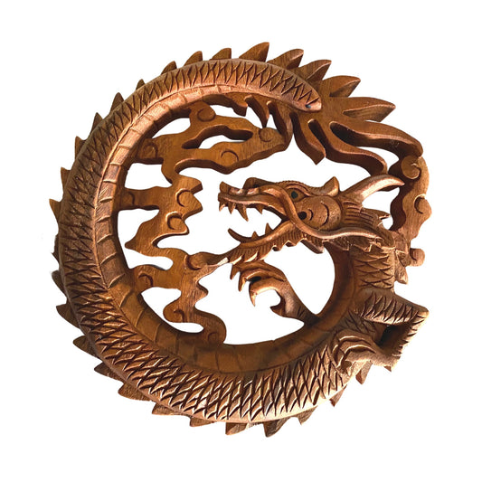 Naga Dragon Round Wall  Sculpture Panel Hand Carved Balinese art