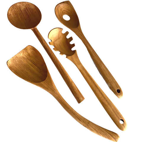 Wooden Spoon wood Ladle Pasta spoon Stir-fry Spatula Hand carved sustainable Teak Wood Kitchen tool Utensil