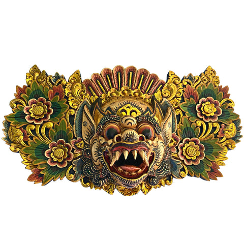 Balinese Mask Boma Barong Protector Guardian  Mask Polychrome Hand Carved wood Carving Bali Folk Art Wall Decor