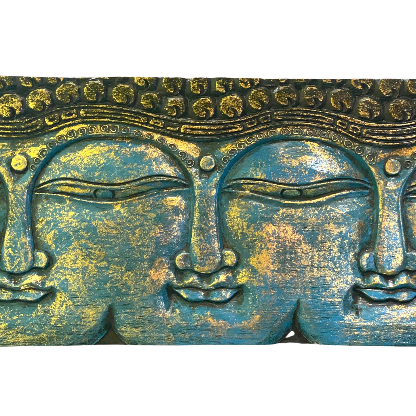 Infinite Faces of Buddha Panel Hand Carved Wood Relief Bali Wall Art Sculpture Balinese Folk Art Blue Home decor 48&quot; - Acadia World Traders