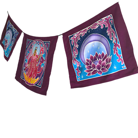 Water & Moon Guanyin Bodhisattva Prayer Flag Wall hanging Handmade Bali Batik Art