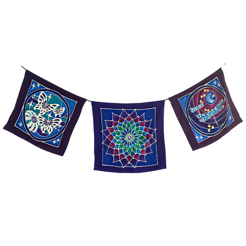 Moon Light Dragonfly Mandala Prayer Flag Wall hanging Banner Handmade Bali Batik Art