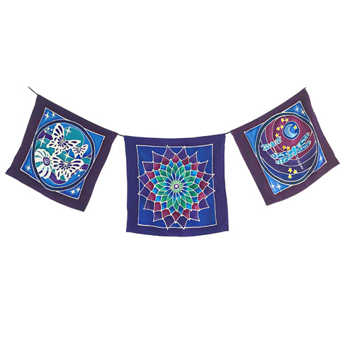 Moon Light Dragonfly Mandala Prayer Flag Wall hanging Banner Handmade Bali Batik Art