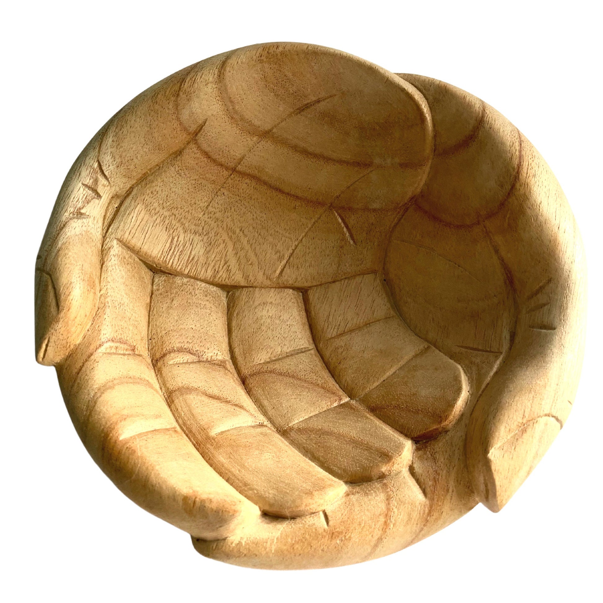 Cupped BUDDHA Mudra Bowl Offering HANDS Carved wood Jewelry Trinket dish Bali art - Acadia World Traders