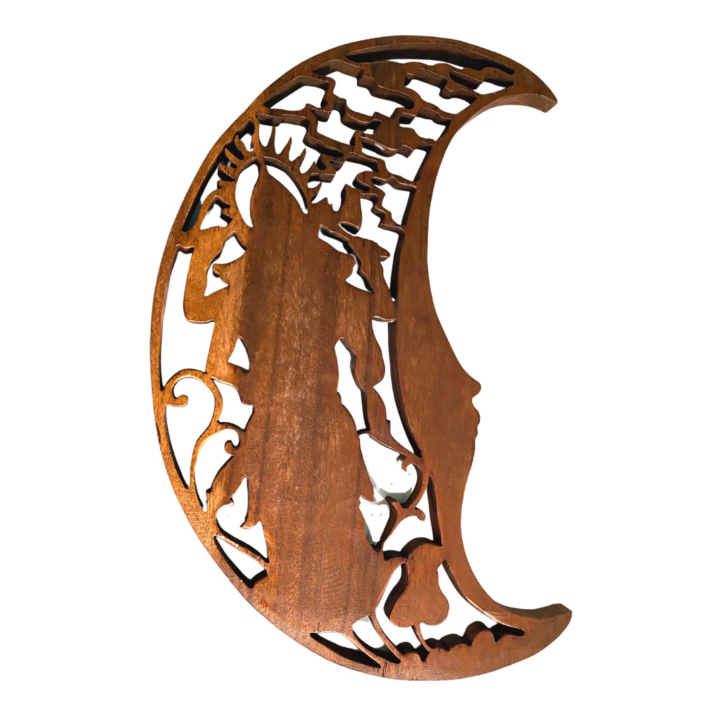 Hand Carved Moon Ganesha Wall Art Panel: Balinese Suar Wood Carving Sculpture