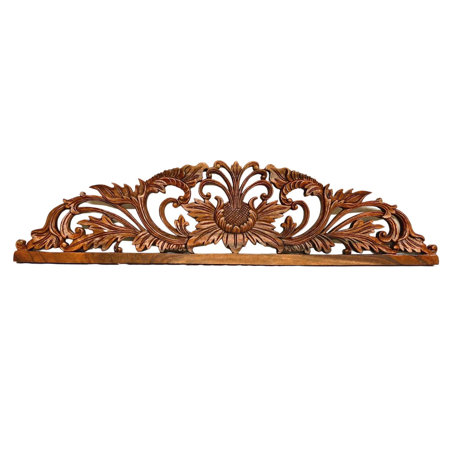 Padma Sacred Lotus Hand Carved Wood Relief Architectural Panel Wall Art Decor Sculpture Balinese Art