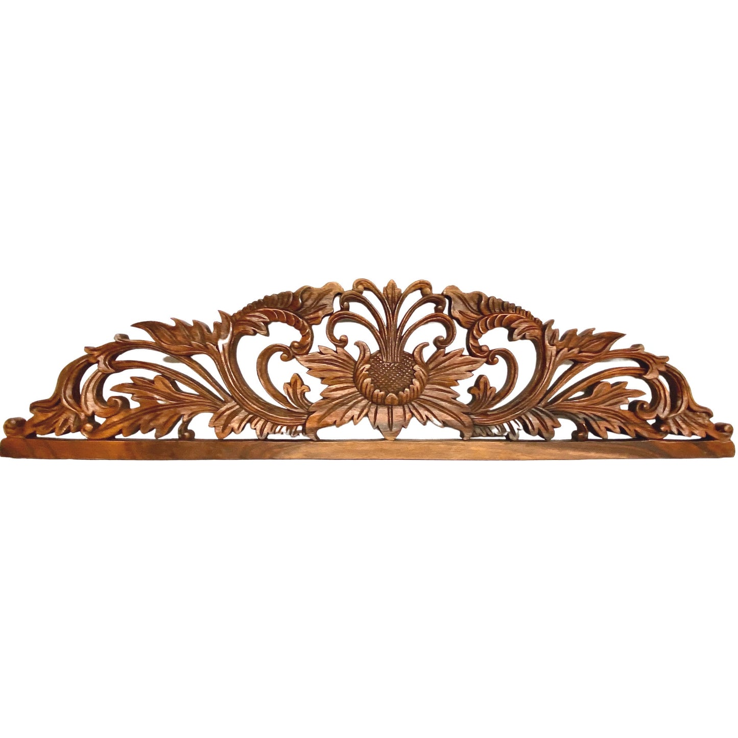 Padma Sacred Lotus Hand Carved Wood Relief Architectural Panel Wall Art Decor Sculpture Balinese Art