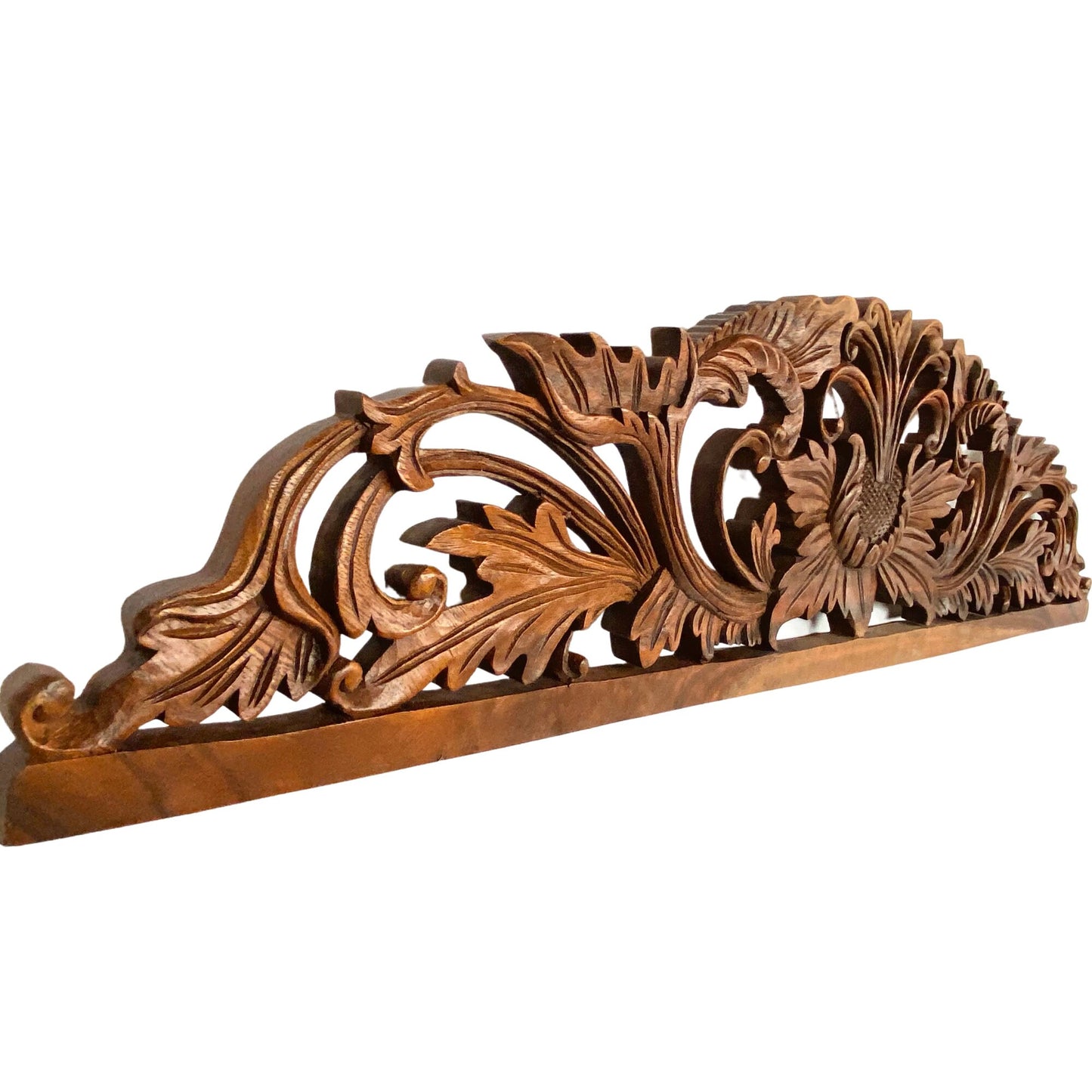 Padma Sacred Lotus Hand Carved Wood Relief Architectural Panel Wall Art Decor Sculpture Balinese Art