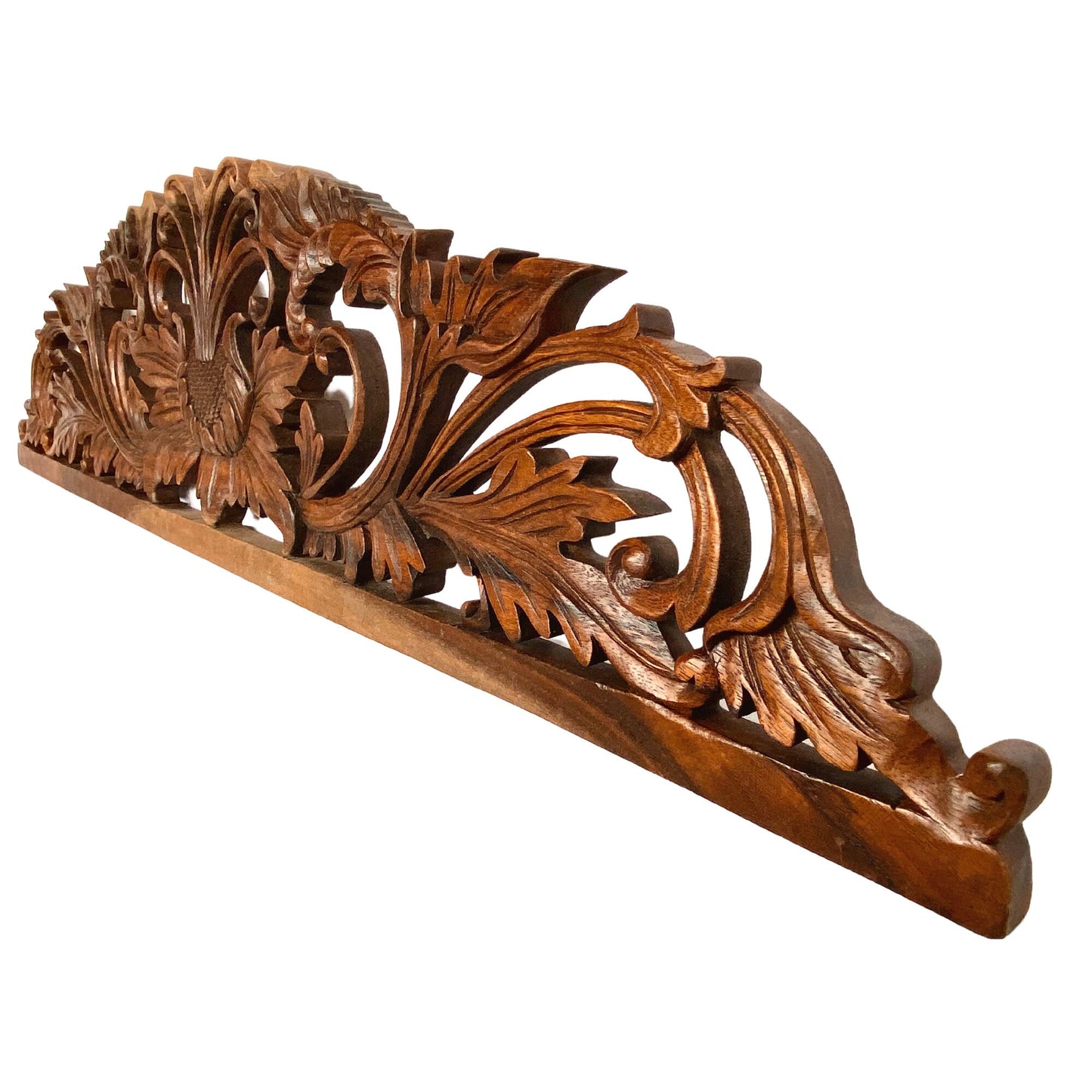 Padma Sacred Lotus Hand Carved Wood Relief Architectural Panel Wall Art Decor Sculpture Balinese Art