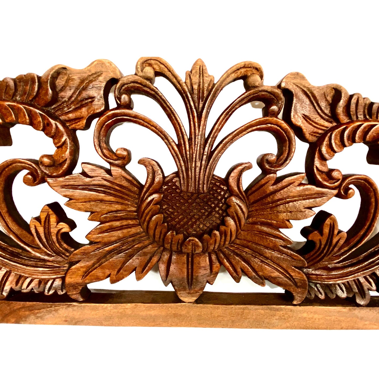 Padma Sacred Lotus Hand Carved Wood Relief Architectural Panel Wall Art Decor Sculpture Balinese Art