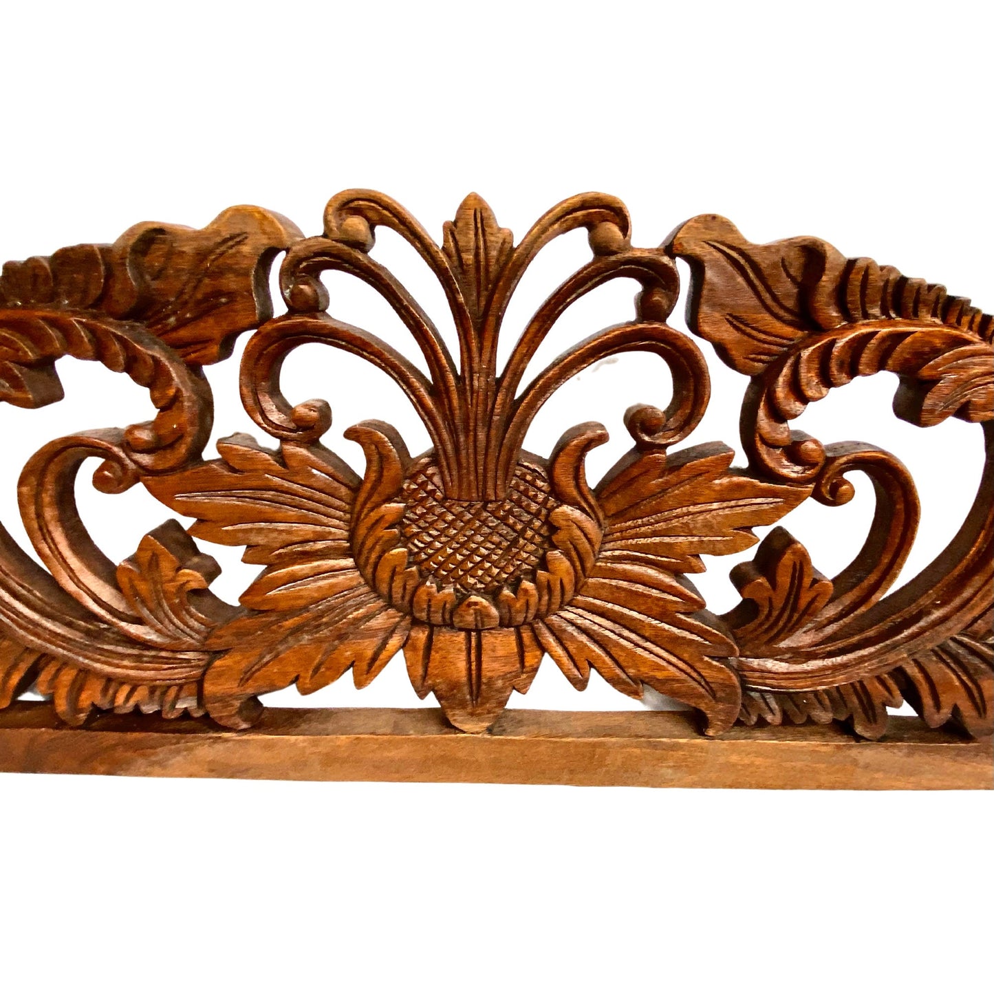 Padma Sacred Lotus Hand Carved Wood Relief Architectural Panel Wall Art Decor Sculpture Balinese Art