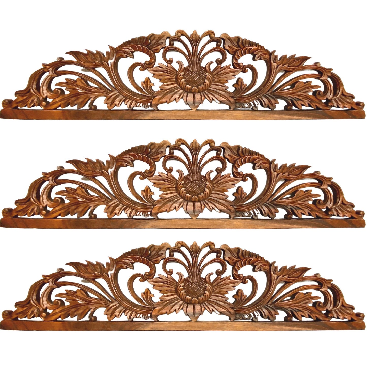 Padma Sacred Lotus Hand Carved Wood Relief Architectural Panel Wall Art Decor Sculpture Balinese Art
