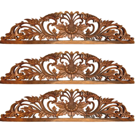 Padma Sacred Lotus Hand Carved Wood Relief Architectural Panel Wall Art Decor Sculpture Balinese Art - Acadia World Traders