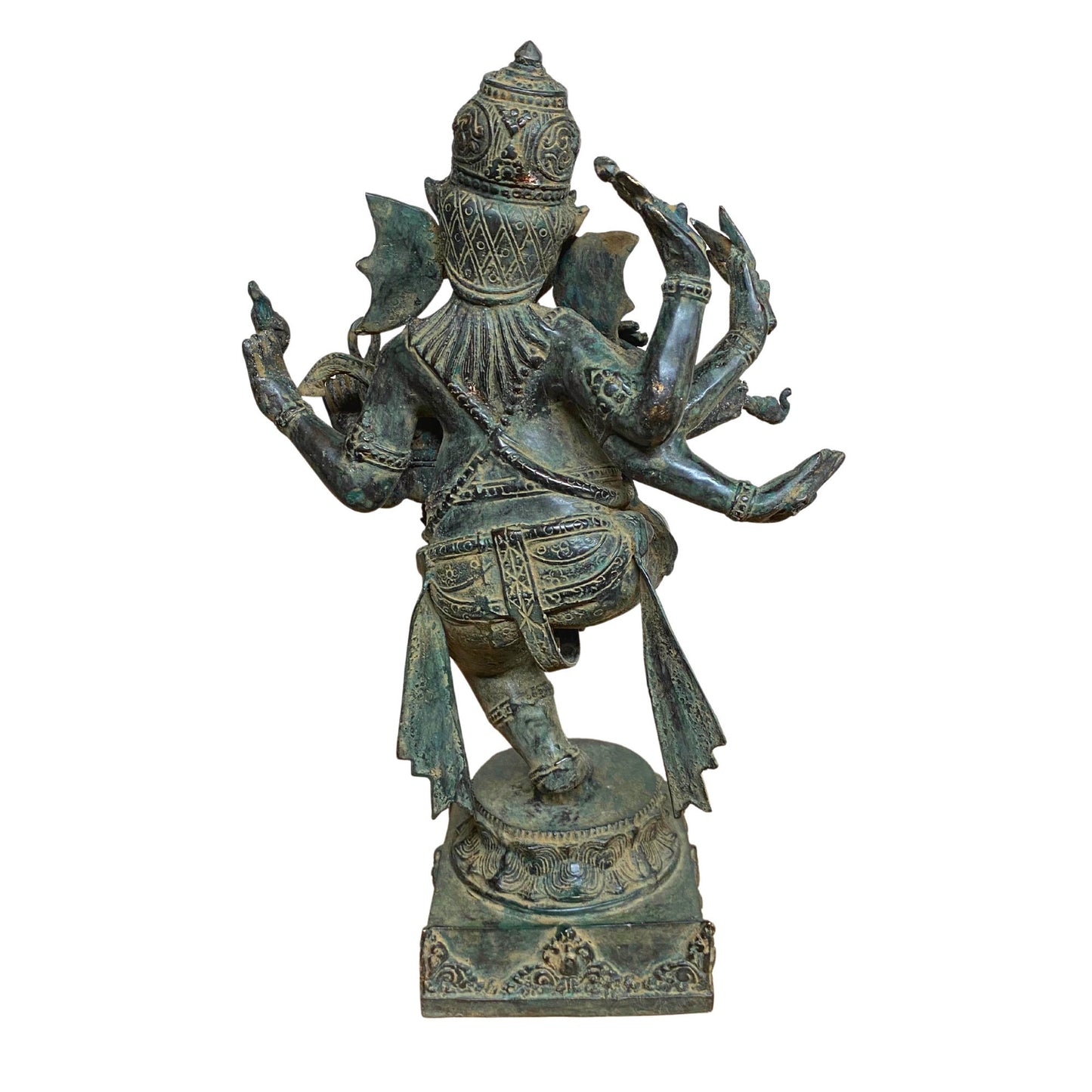 Dancing Ganesha Bronze Sculpture: Handmade Balinese Lost Wax Cast Metal Statue with Verdigris Patina