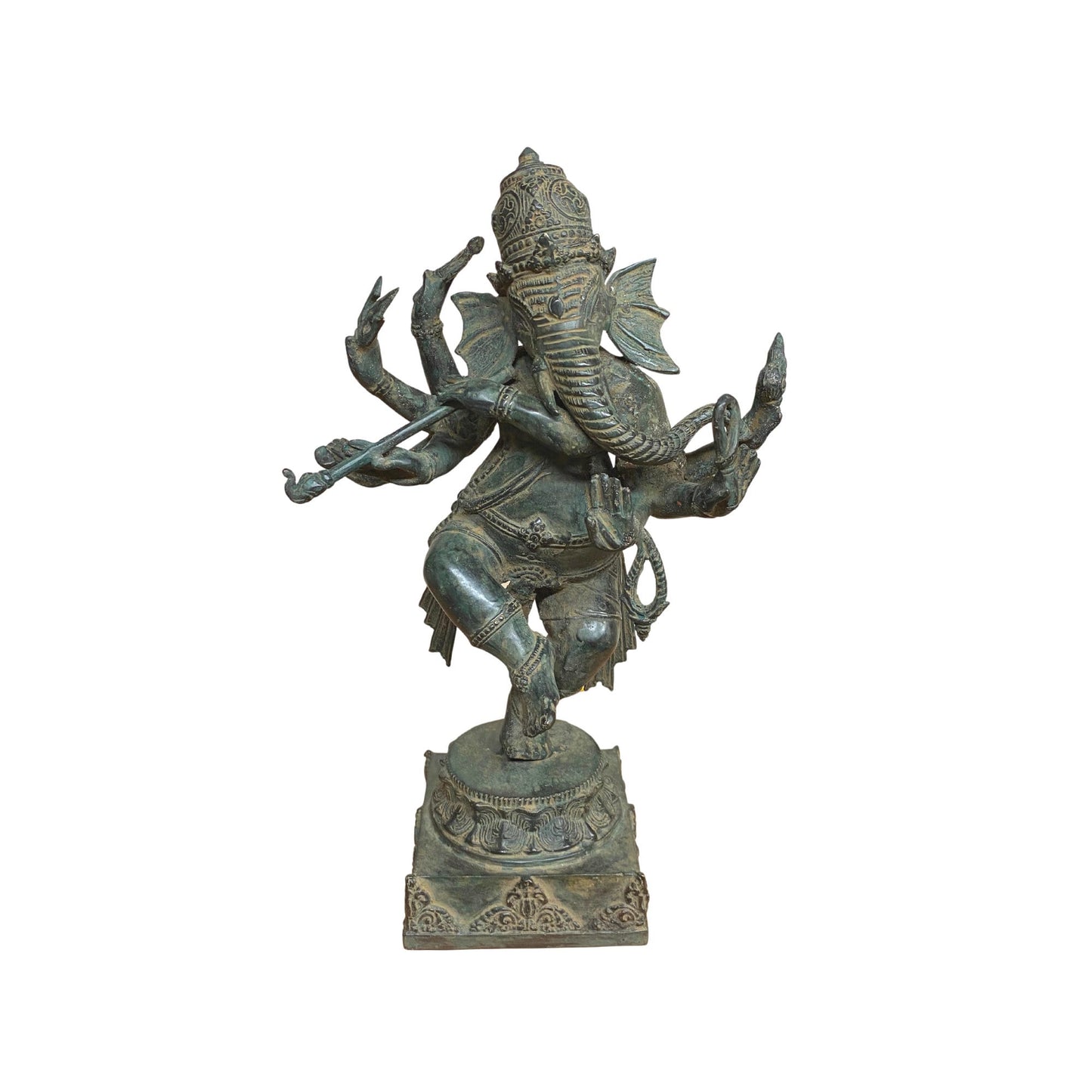Dancing Ganesha Bronze Sculpture: Handmade Balinese Lost Wax Cast Metal Statue with Verdigris Patina