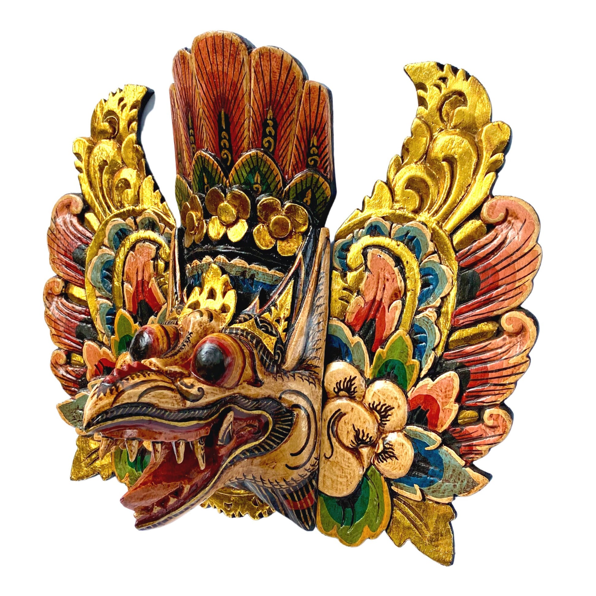 Balinese Mask Garuda Eagle Mask Protector Polychrome Hand Carved wood Carving Bali Folk Art Wooden Mask Wall Decor - Acadia World Traders