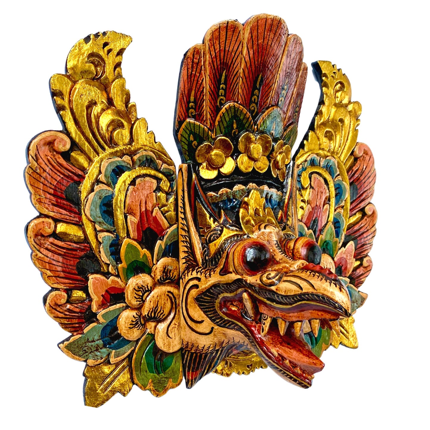Balinese Mask Garuda Eagle Mask Protector Polychrome Hand Carved wood Carving Bali Folk Art Wooden Mask Wall Decor - Acadia World Traders