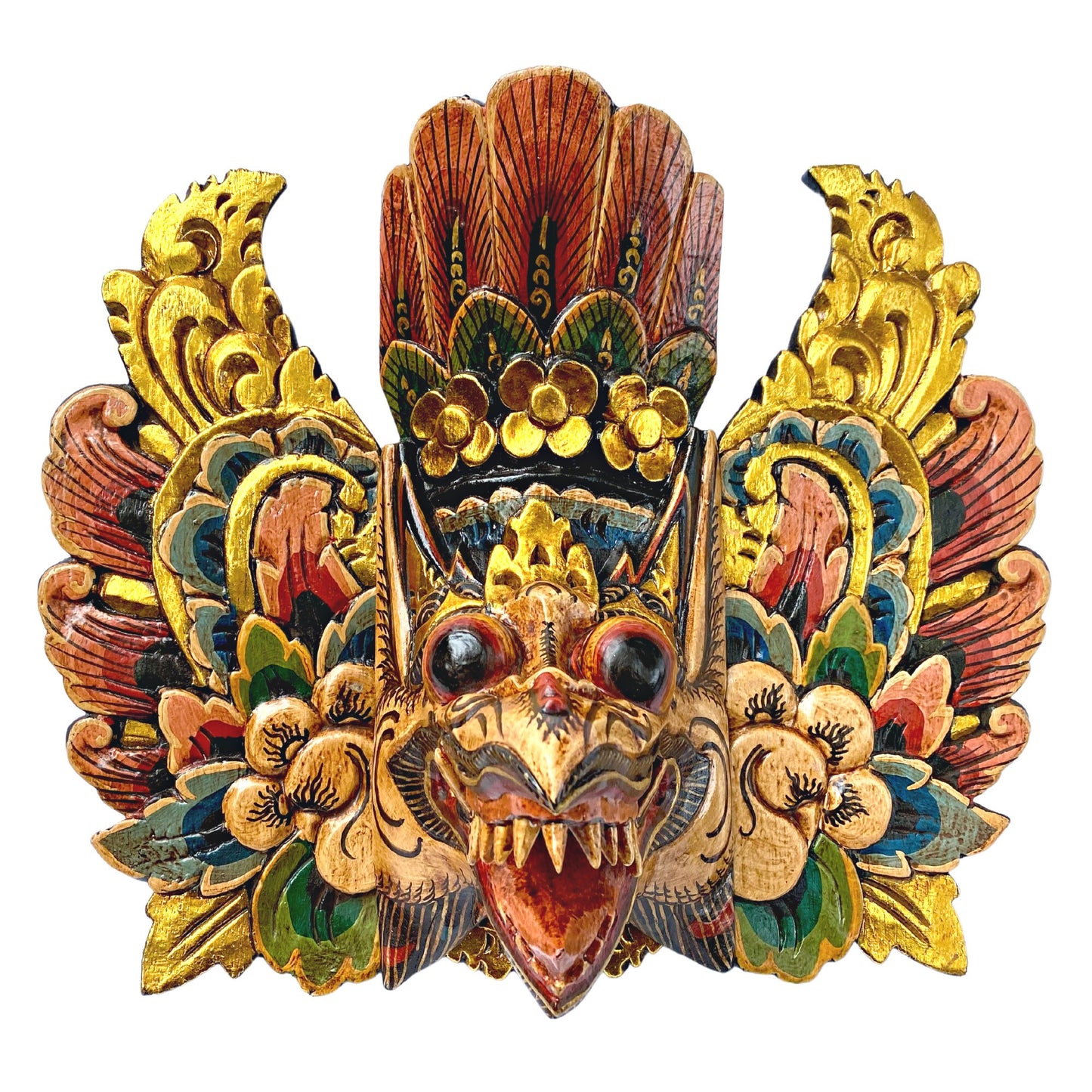 Balinese Mask Garuda Eagle Mask Protector Polychrome Hand Carved wood Carving Bali Folk Art Wooden Mask Wall Decor - Acadia World Traders