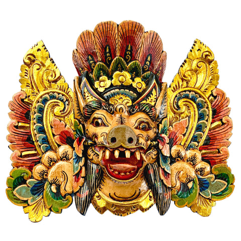 Balinese Barong Mask Bangkal Pig Boar Mask Protector Guardian Polychrome Hand Carved wood Carving Bali Folk Art Wall Decor