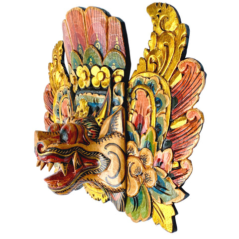 Balinese Barong Singa Lion Mask Protector Guardian Hand Polychrome Carved wood Carving Bali Folk Art Wall Decor Mask