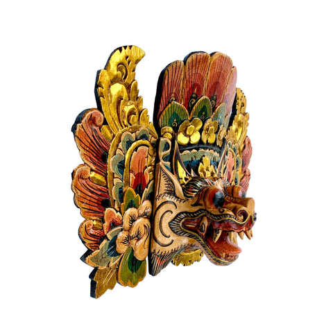 Balinese Barong Singa Lion Mask Protector Guardian Hand Polychrome Carved wood Carving Bali Folk Art Wall Decor Mask