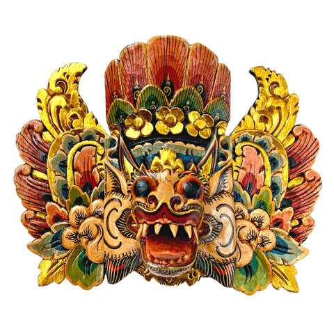 Balinese Barong Singa Lion Mask Protector Guardian Hand Polychrome Carved wood Carving Bali Folk Art Wall Decor Mask