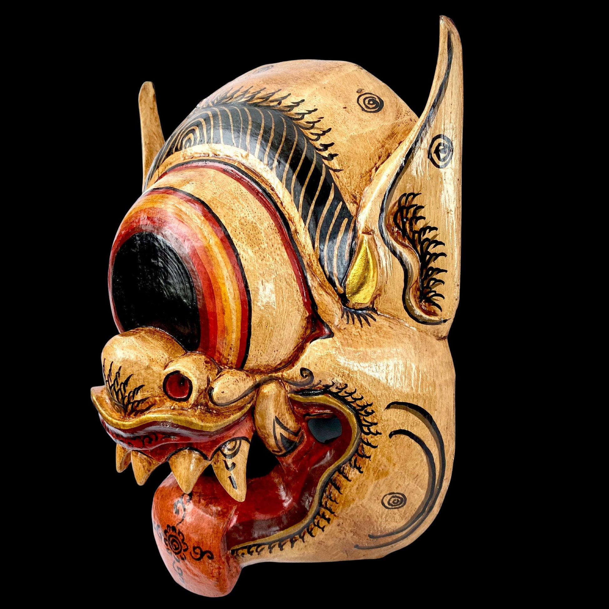 Balinese Mask Mata Besek Wooden Cyclops One Eyed Demon Monster Rakshasa Bali Folk Art Hand carved Wood Carving - Acadia World Traders