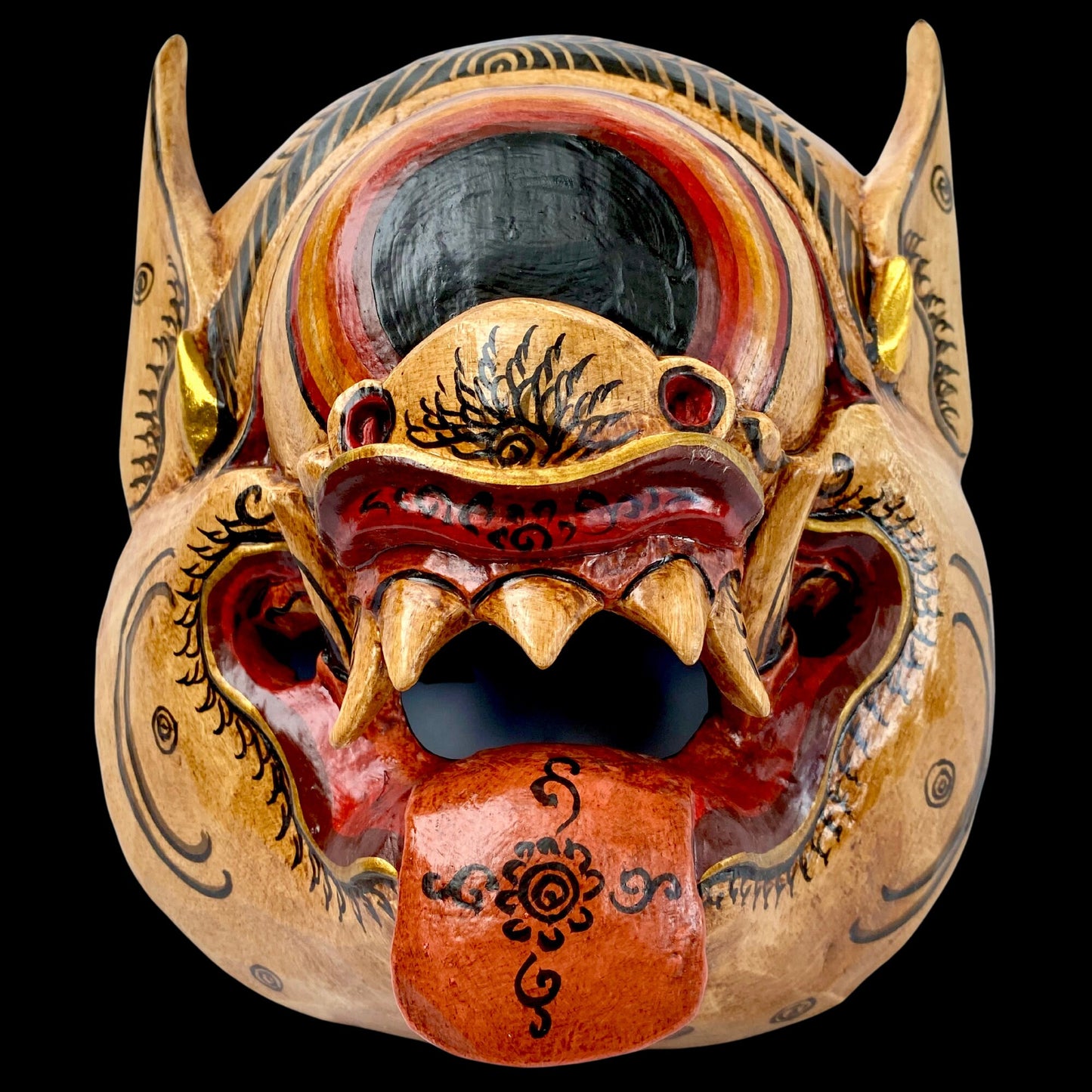 Balinese Mask Mata Besek Wooden Cyclops One Eyed Demon Monster Rakshasa Bali Folk Art Hand carved Wood Carving - Acadia World Traders