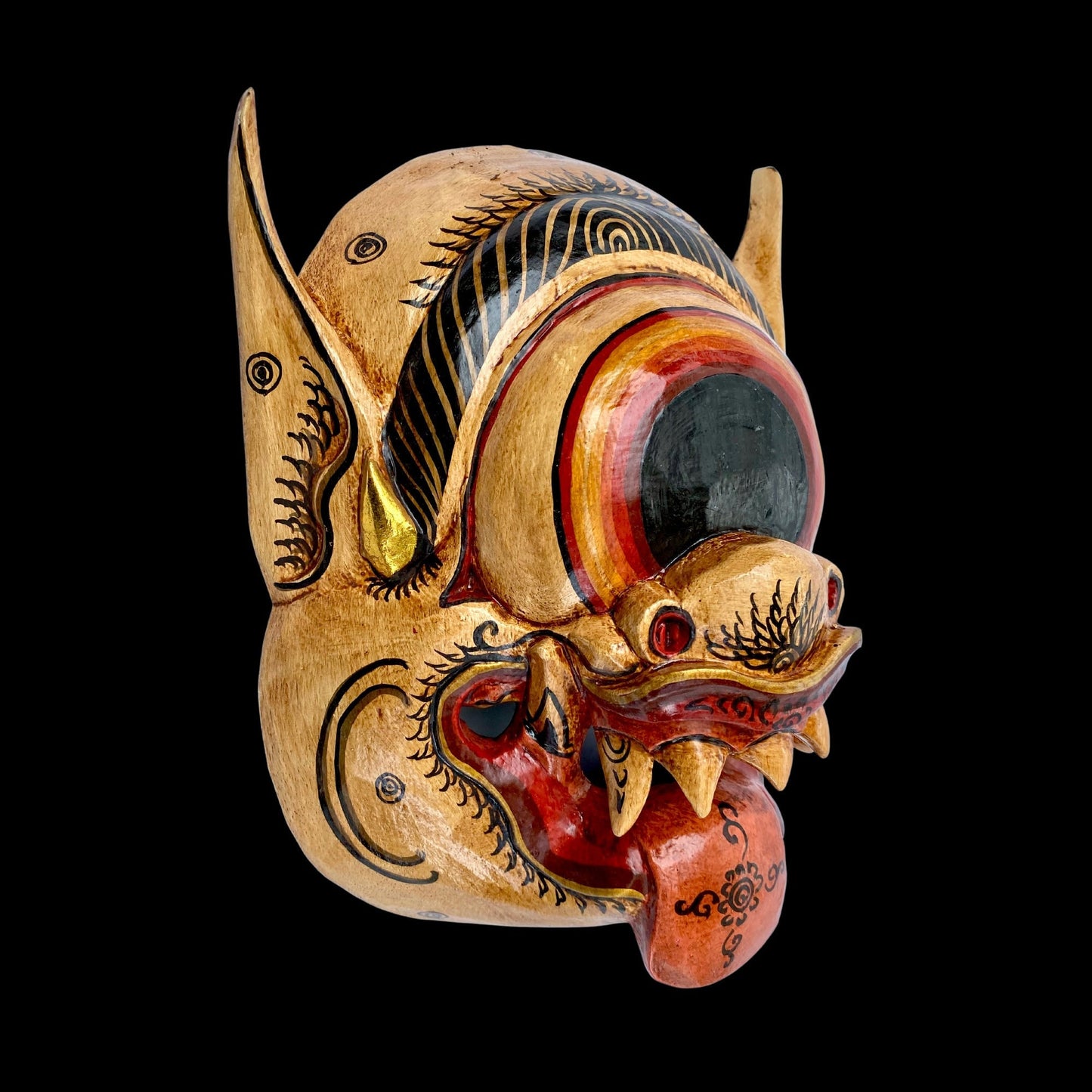 Balinese Mask Mata Besek Wooden Cyclops One Eyed Demon Monster Rakshasa Bali Folk Art Hand carved Wood Carving - Acadia World Traders