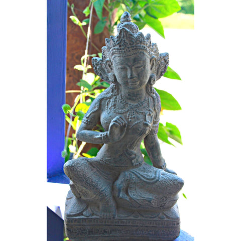 Guanyin Kwan Yin Garden Statue Water Moon Goddess Handmade Cast lava Stone Sculpture Mahayani Buddhism Balinese Art Yard Art