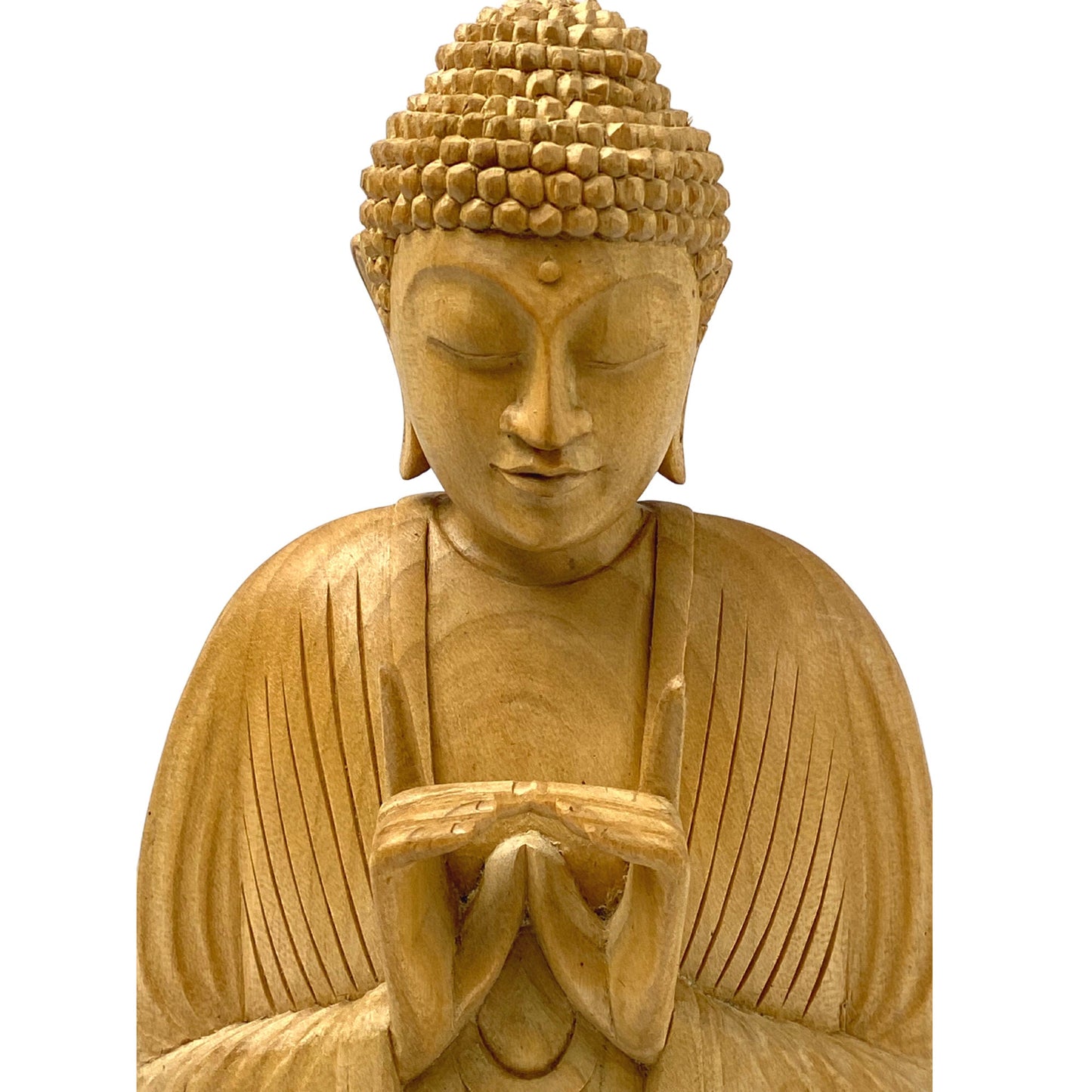 Meditating Buddha Statue Wishing Jewel Mudra hand Carved wood Sculpture Bali Art wood carving 8.75