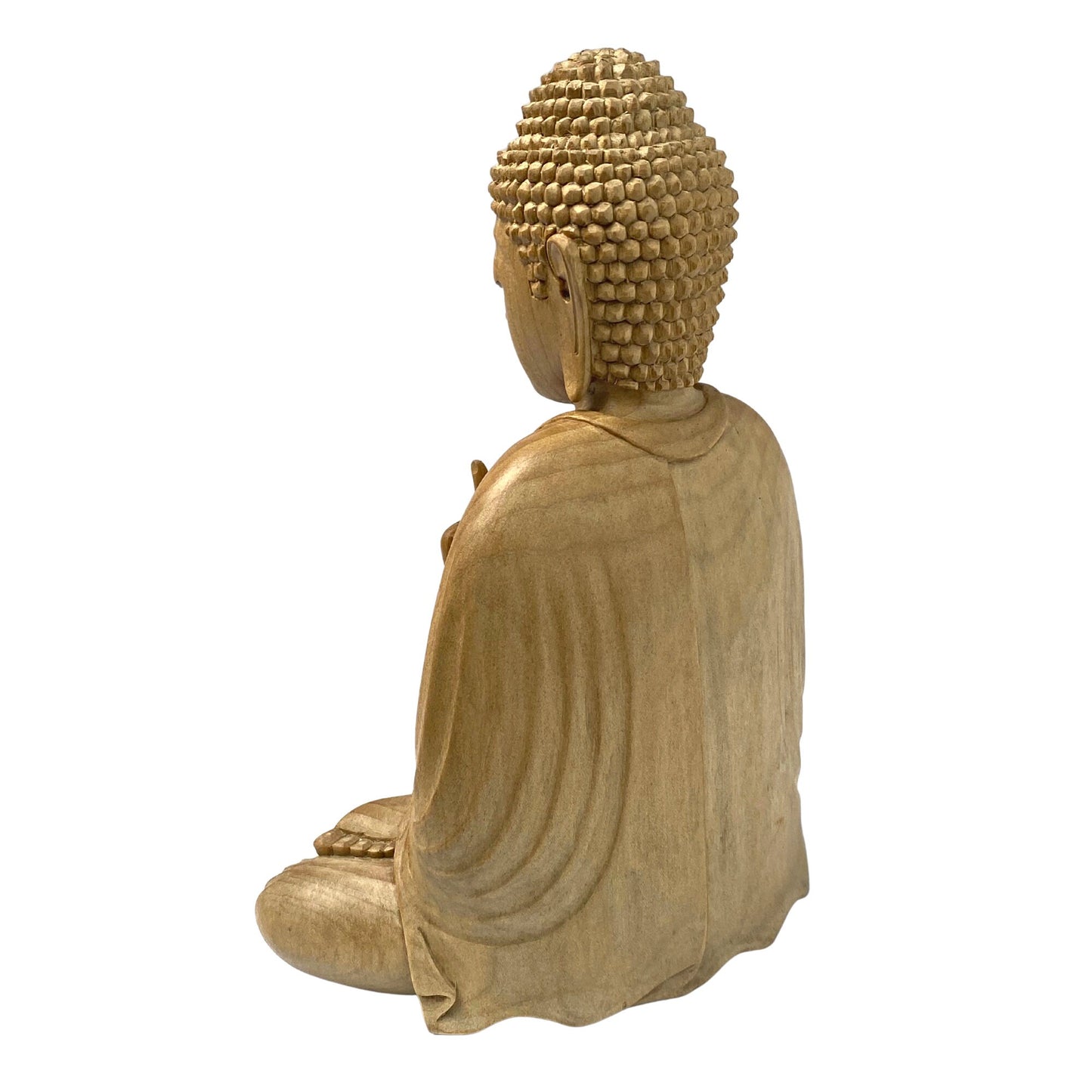 Meditating Buddha Statue Wishing Jewel Mudra hand Carved wood Sculpture Bali Art wood carving 10&quot;