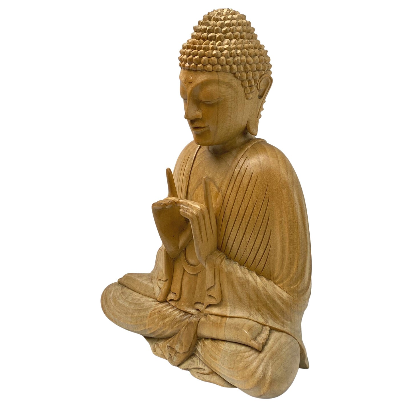Meditating Buddha Statue Wishing Jewel Mudra hand Carved wood Sculpture Bali Art wood carving 10&quot;